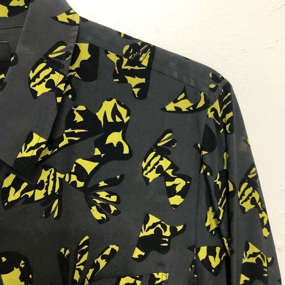 Banana Republic Gray Yellow Black Silk Blouse Top Size Medium Long Sleeve Pocket - Picture 6 of 13